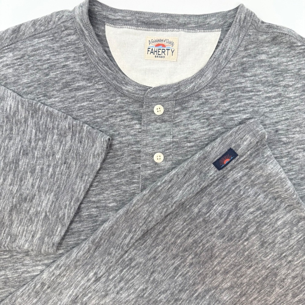 Faherty Brand Mens Small Heathered Gray Short Sleeve Henley Shirt Cotton Blend